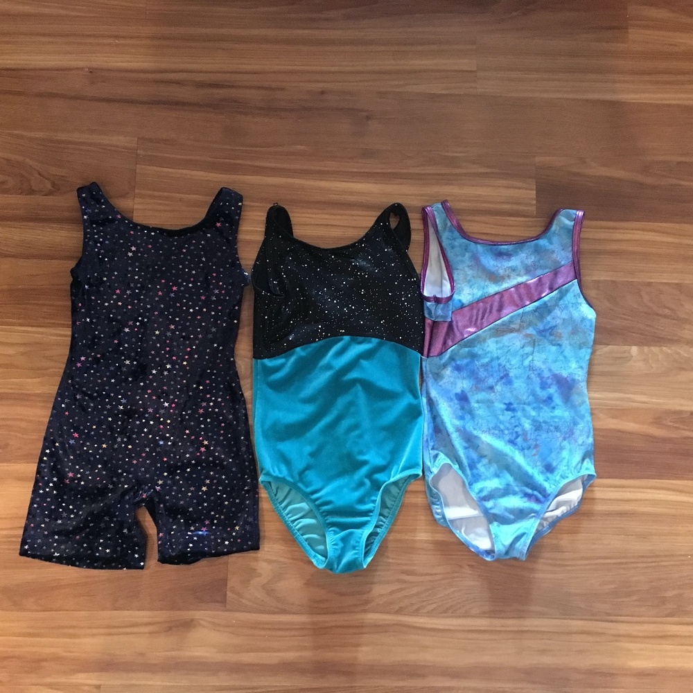Girls-Three (3) Danskin Gymnastics-Ballet-Dance-Cheer Leotard.  Size Medium 7:8